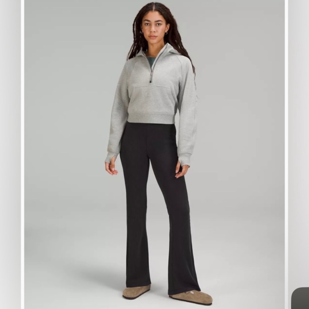 Lululemon Brushed Softstreme Ribbed Black Flared Pant Size 6 Zipper Ankles
